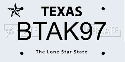 BTAK97 Texas License Plate