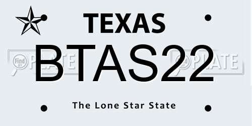 BTAS22 Texas License Plate