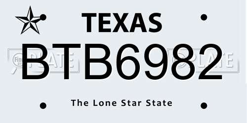 BTB6982 Texas License Plate