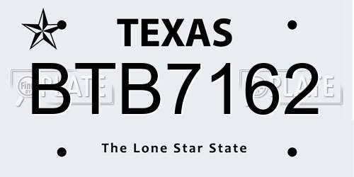 BTB7162 Texas License Plate
