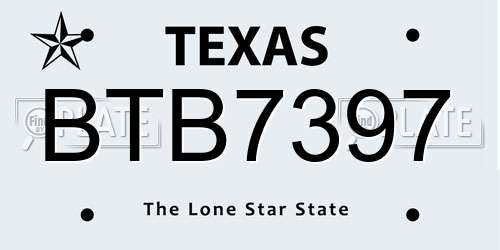 BTB7397 Texas License Plate