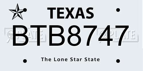 BTB8747 Texas License Plate