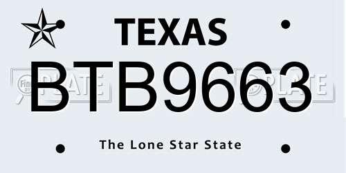 BTB9663 Texas License Plate
