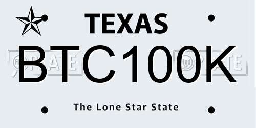 BTC100K Texas License Plate