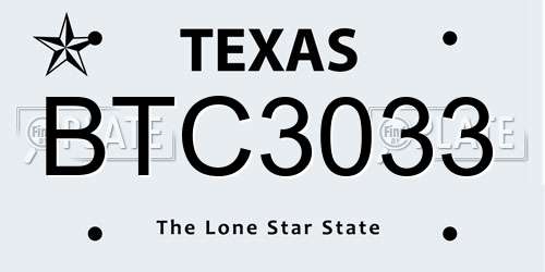 BTC3033 Texas License Plate