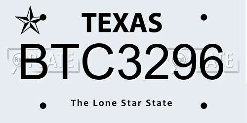 BTC3296 Texas License Plate