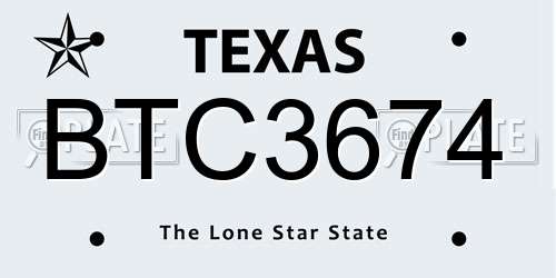 BTC3674 Texas License Plate
