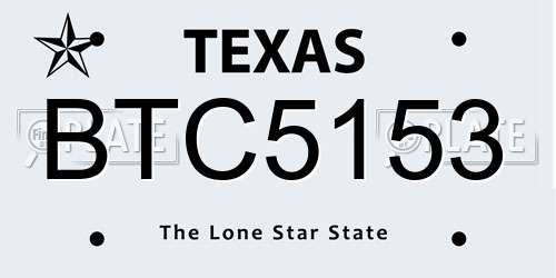 BTC5153 Texas License Plate