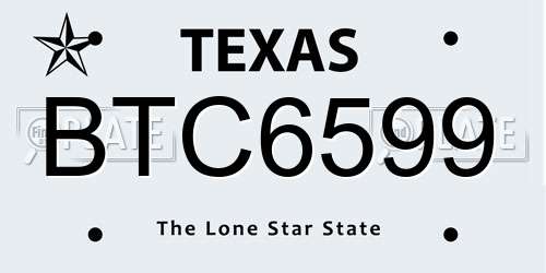 BTC6599 Texas License Plate