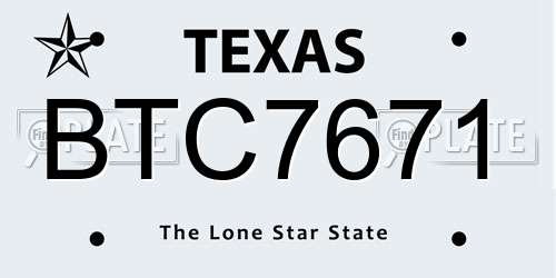 BTC7671 Texas License Plate