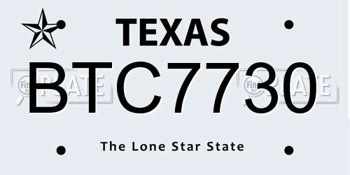 BTC7730 Texas License Plate