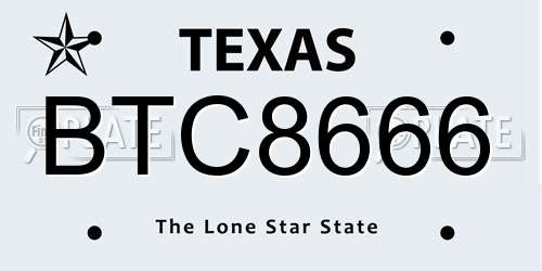 BTC8666 Texas License Plate