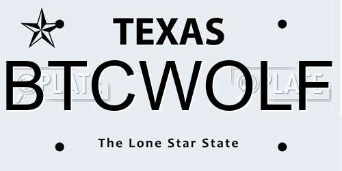 BTCWOLF Texas License Plate