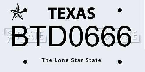 BTD0666 Texas License Plate