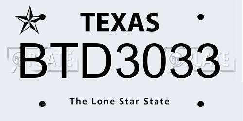 BTD3033 Texas License Plate