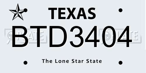 BTD3404 Texas License Plate