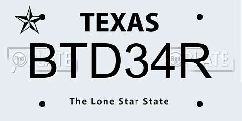 BTD34R Texas License Plate