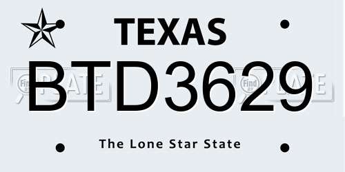 BTD3629 Texas License Plate