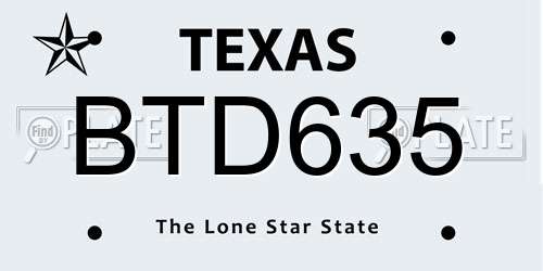 BTD635 Texas License Plate