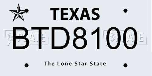 BTD8100 Texas License Plate