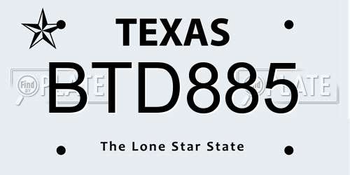 BTD885 Texas License Plate