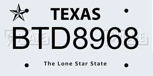 BTD8968 Texas License Plate