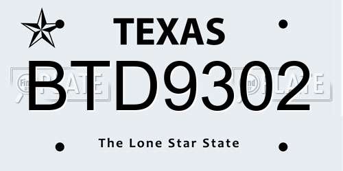 BTD9302 Texas License Plate