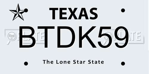 BTDK59 Texas License Plate