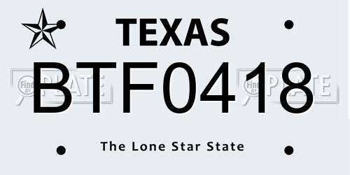 BTF0418 Texas License Plate