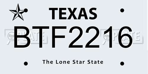 BTF2216 Texas License Plate
