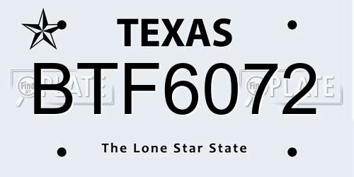 BTF6072 Texas License Plate