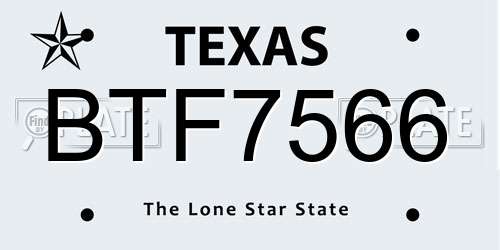 BTF7566 Texas License Plate