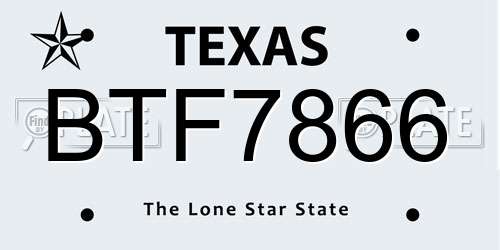 BTF7866 Texas License Plate