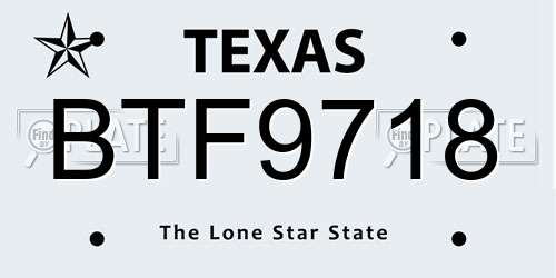 BTF9718 Texas License Plate