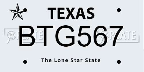 BTG567 Texas License Plate