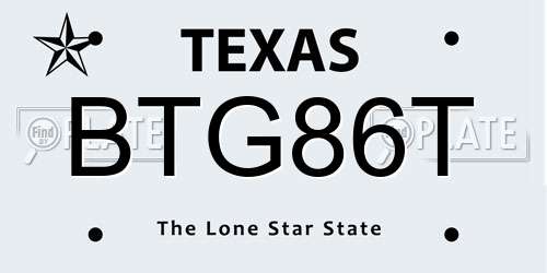 BTG86T Texas License Plate
