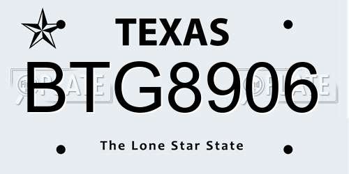 BTG8906 Texas License Plate