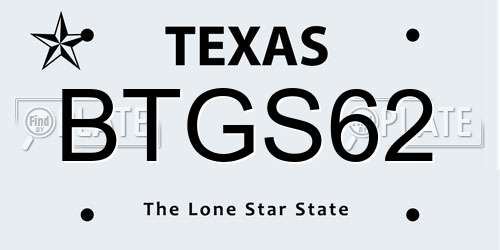 BTGS62 Texas License Plate