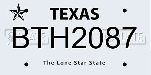 BTH2087 Texas License Plate
