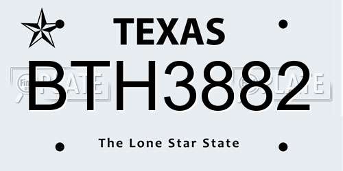 BTH3882 Texas License Plate