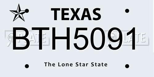 BTH5091 Texas License Plate