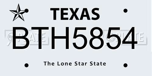 BTH5854 Texas License Plate