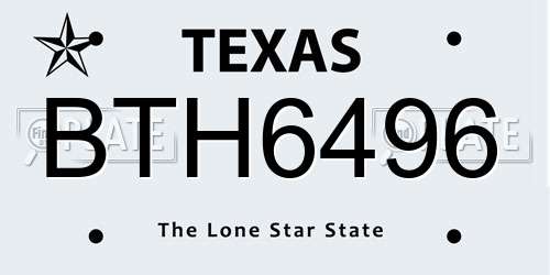 BTH6496 Texas License Plate