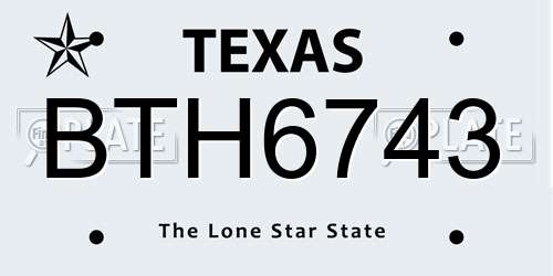 BTH6743 Texas License Plate