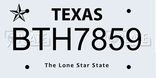 BTH7859 Texas License Plate
