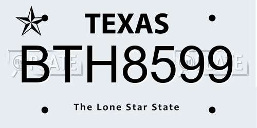 BTH8599 Texas License Plate