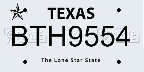 BTH9554 Texas License Plate
