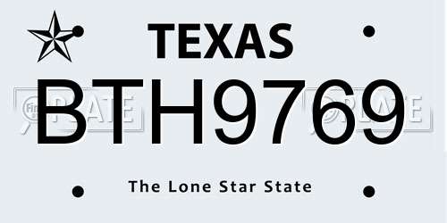 BTH9769 Texas License Plate
