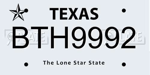 BTH9992 Texas License Plate
