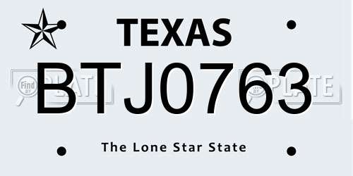 BTJ0763 Texas License Plate